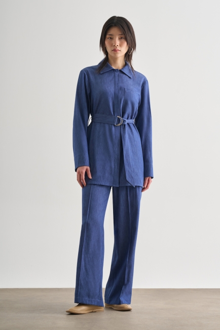 Mizalle Denim Dokulu Beli Lastikli Geniş Paça Pantolon - Mizalle (1)