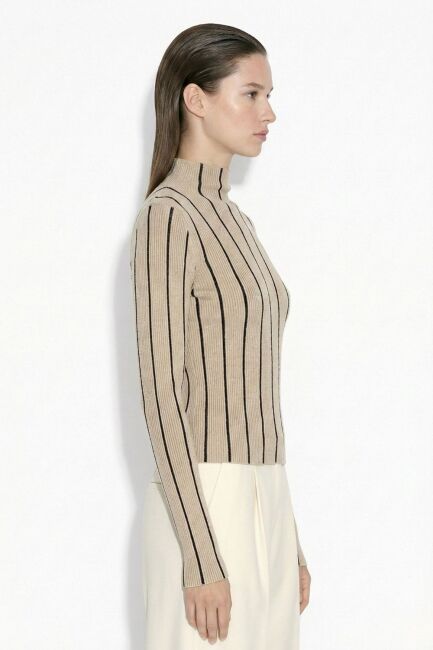 Mizalle Dik Yaka Vizon Siyah Çizgili Triko Kazak - Mizalle (1)