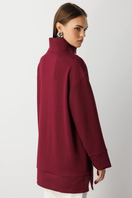 Mizalle  Dik Yaka Yumuşak Dokulu Bordo Sweatshirt · 5