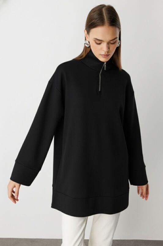 Mizalle  Dik Yaka Yumuşak Dokulu Siyah Sweatshirt · 3