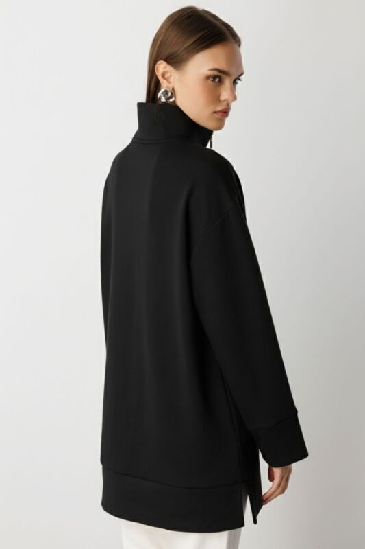 Mizalle  Dik Yaka Yumuşak Dokulu Siyah Sweatshirt · 4