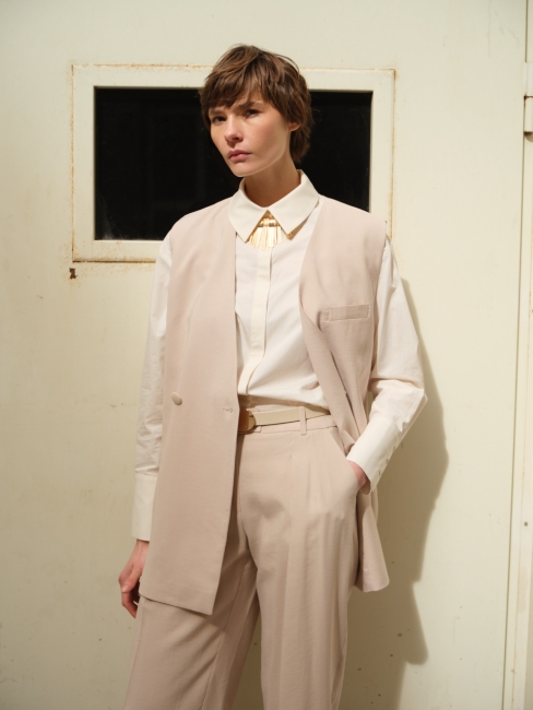 Mizalle Düğmeli Yakasız Taş Rengi Yelek - Mizalle (1)