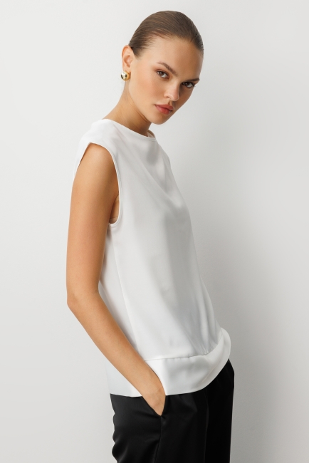 Mizalle Ekru Kolsuz Basic Saten Bluz - Mizalle (1)