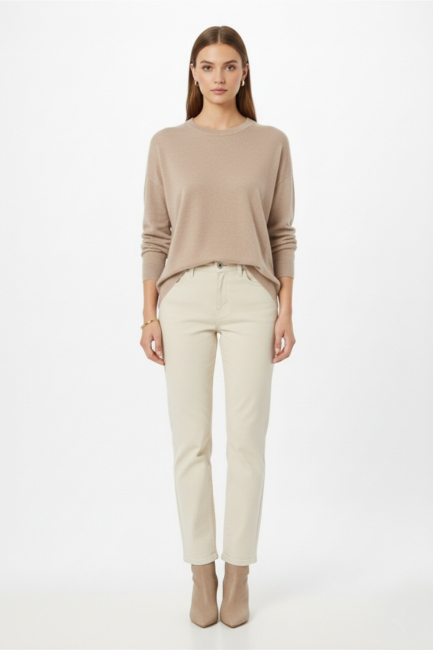 Mizalle Ekstra Oversize Düşük Kol Basic Bej Rengi İnce Triko - Mizalle