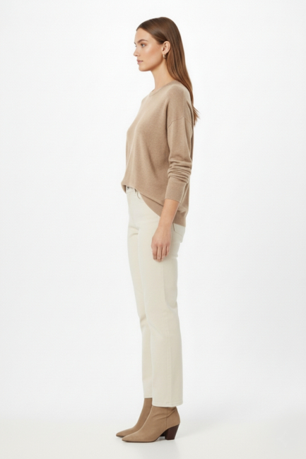 Mizalle Ekstra Oversize Düşük Kol Basic Bej Rengi İnce Triko - Mizalle (1)