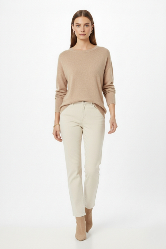 Mizalle Ekstra Oversize Düşük Kol Basic Bej Rengi İnce Triko · 3