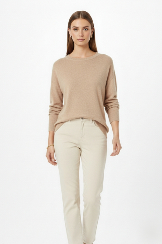 Mizalle Ekstra Oversize Düşük Kol Basic Bej Rengi İnce Triko · 4