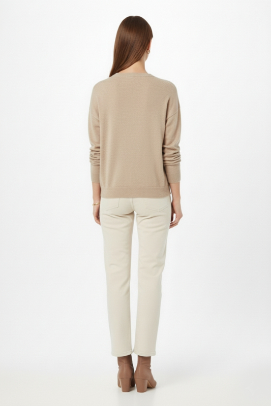 Mizalle Ekstra Oversize Düşük Kol Basic Bej Rengi İnce Triko · 5