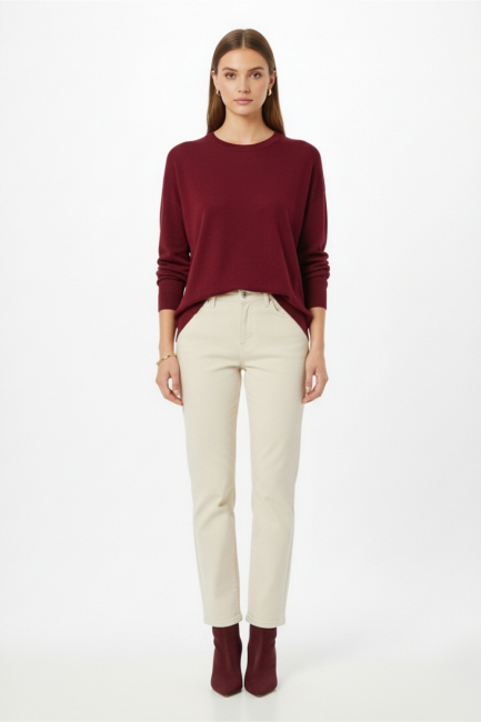 Mizalle Ekstra Oversize Düşük Kol Basic Bordo İnce Triko Kazak - Mizalle