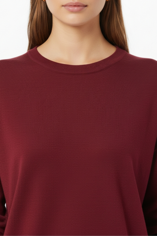 Mizalle Ekstra Oversize Düşük Kol Basic Bordo İnce Triko Kazak · 3