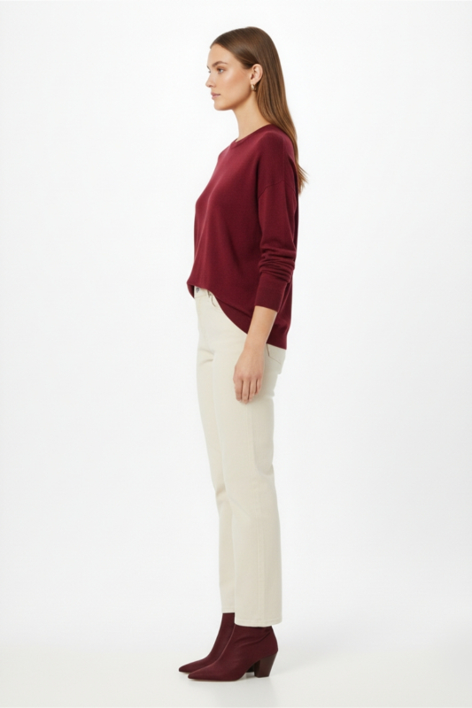 Mizalle Ekstra Oversize Düşük Kol Basic Bordo İnce Triko Kazak · 4