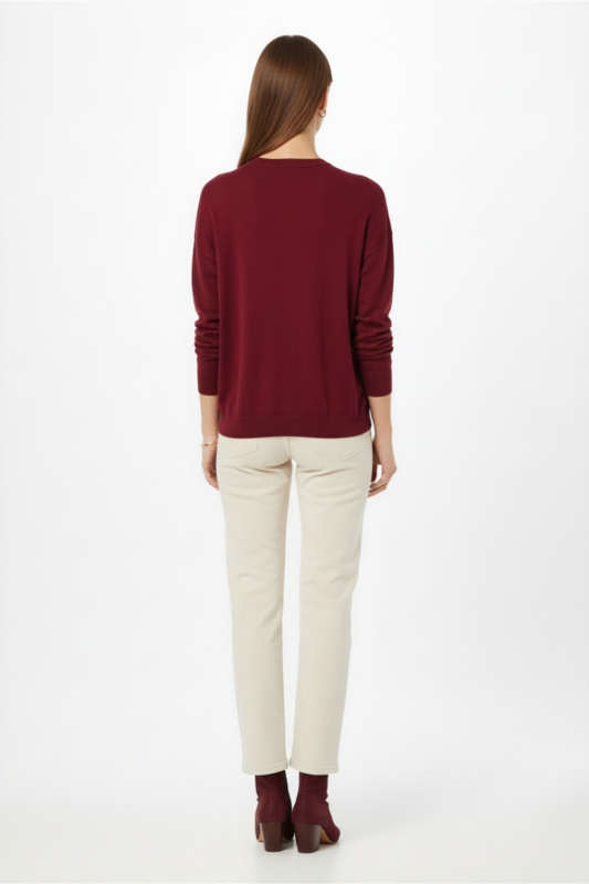 Mizalle Ekstra Oversize Düşük Kol Basic Bordo İnce Triko Kazak · 6