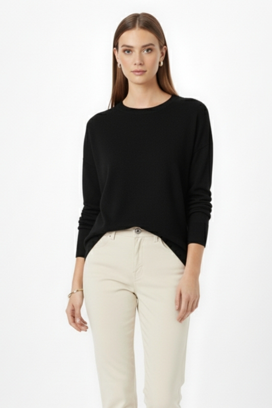 Mizalle Ekstra Oversize Düşük Kol Basic Siyah İnce Triko Kazak · 4