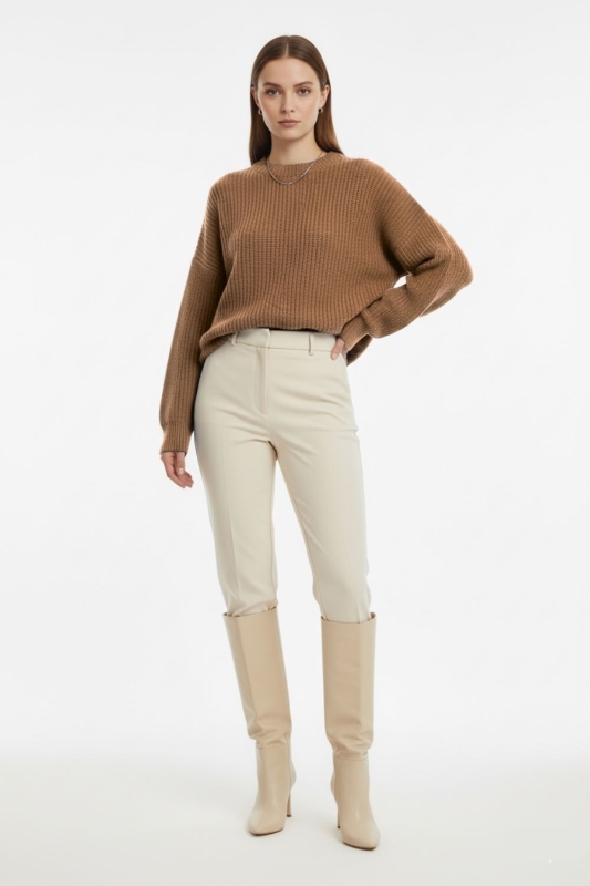 Mizalle Ekstra Oversize Düşük Kollu Selanik Örgü Camel Kazak · 3