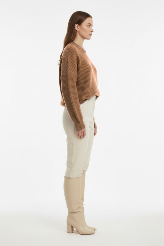 Mizalle Ekstra Oversize Düşük Kollu Selanik Örgü Camel Kazak · 4