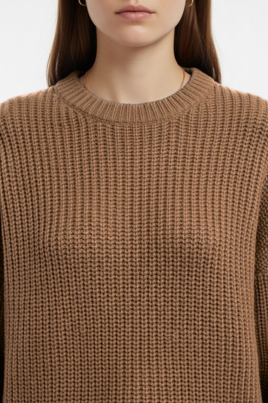 Mizalle Ekstra Oversize Düşük Kollu Selanik Örgü Camel Kazak · 5
