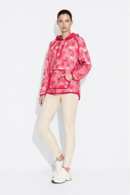 Mizalle Fuşya Etnik Desenli Kanguru Cepli Sweatshirt - Mizalle
