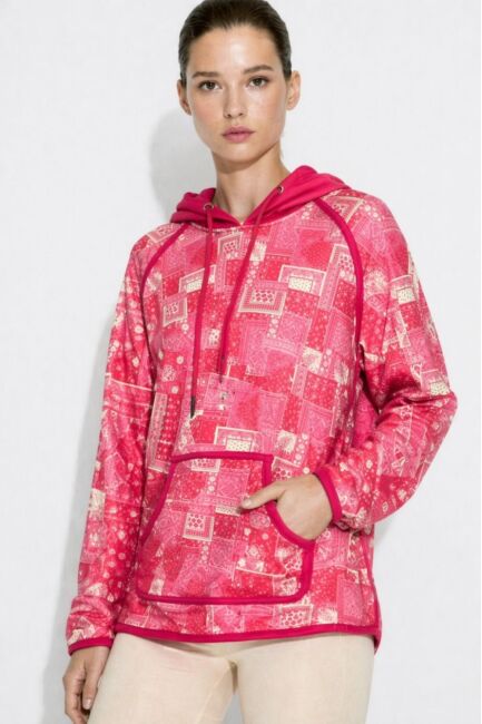 Mizalle Fuşya Etnik Desenli Kanguru Cepli Sweatshirt - Mizalle (1)