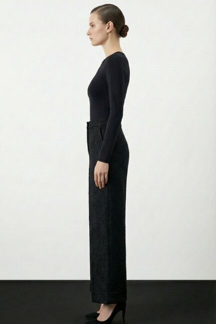 Mizalle Geniş Double Paça Simli Siyah Tüvit Pantolon - Mizalle (1)