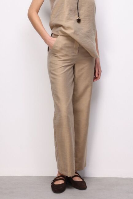 Mizalle Geniş Paça Bej Rengi Basic pantolon - Mizalle (1)