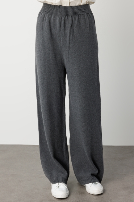 Mizalle Geniş Paça Beli Lastikli Gri Triko Jogger Pantolon - Mizalle