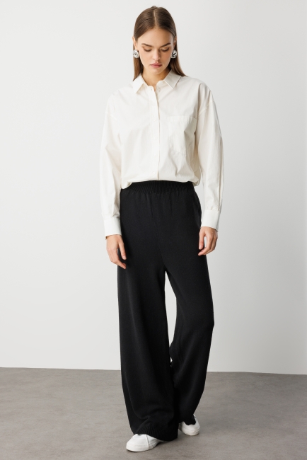 Mizalle Geniş Paça Beli Lastikli Siyah Triko Jogger Pantolon - Mizalle (1)