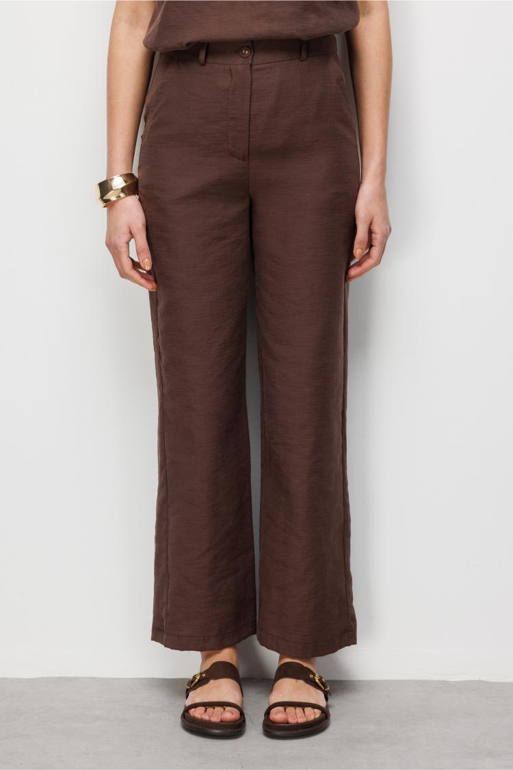 Mizalle Geniş Paça Kahverengi Basic pantolon