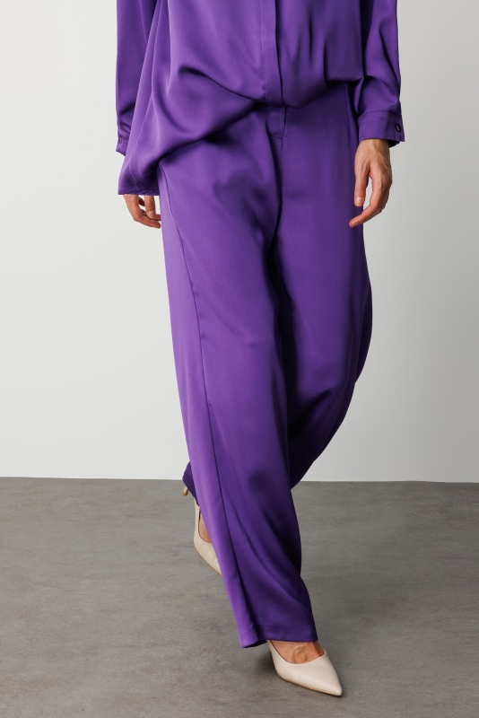 Mizalle Geniş Paça Mor Saten Şık Pantolon · 3