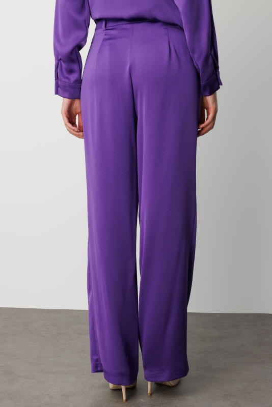 Mizalle Geniş Paça Mor Saten Şık Pantolon · 4