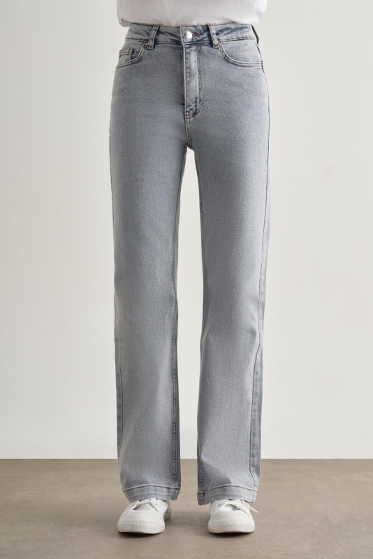 Mizalle Geniş Paça Yüksek Bel Kar Mavi Denim Pantolon · 2