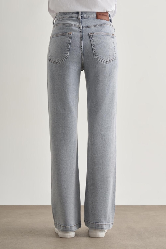 Mizalle Geniş Paça Yüksek Bel Kar Mavi Denim Pantolon · 4