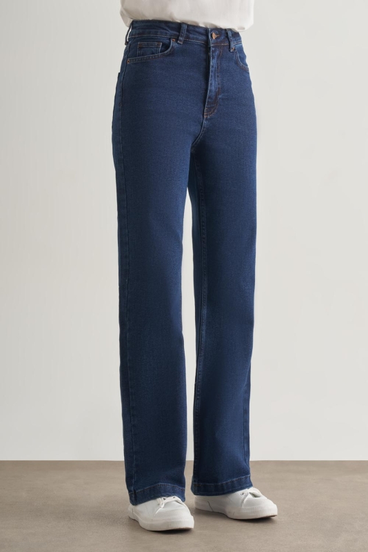 Mizalle Geniş Paça Yüksek Bel Koyu Mavi Denim Pantolon · 3
