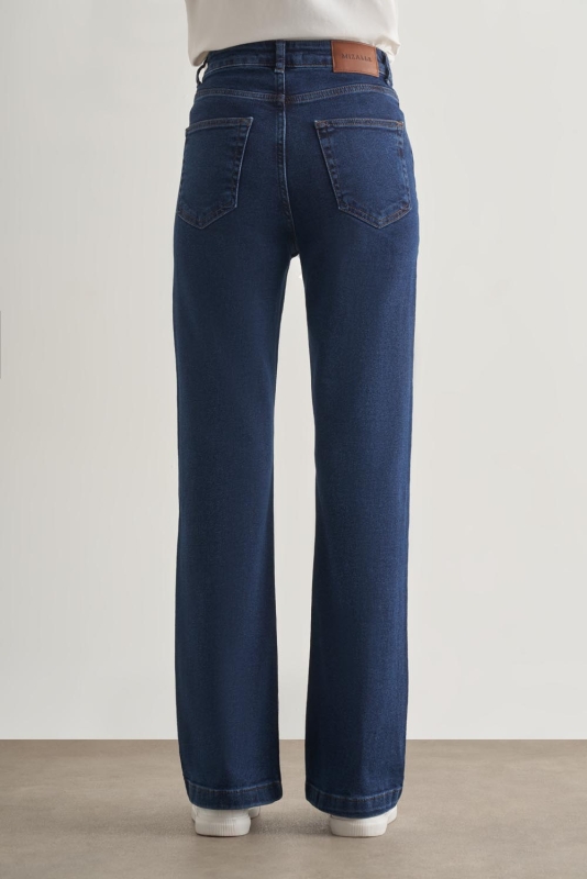 Mizalle Geniş Paça Yüksek Bel Koyu Mavi Denim Pantolon · 4