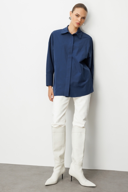 Mizalle Geniş Patlı Pamuklu Lacivert Tunik - Mizalle (1)