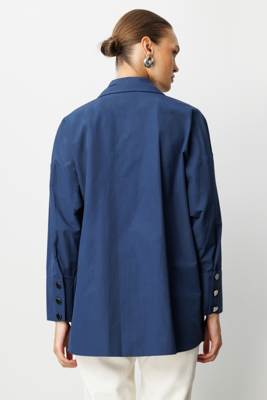 Mizalle Geniş Patlı Pamuklu Lacivert Tunik · 4