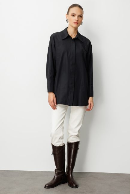 Mizalle Geniş Patlı Pamuklu Siyah Tunik - Mizalle (1)