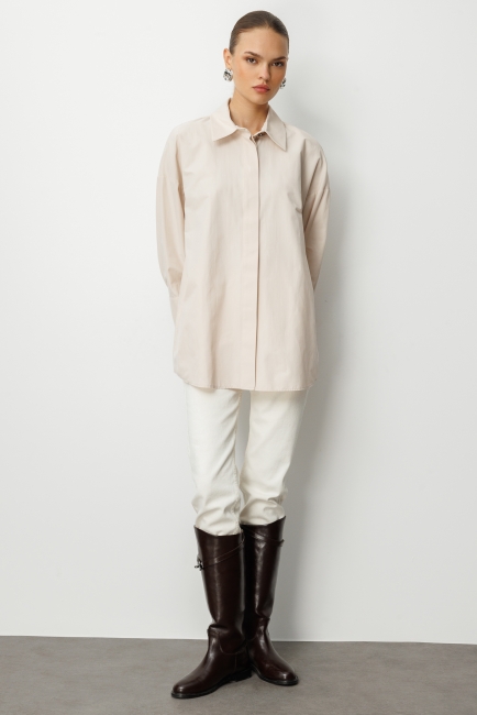 Mizalle Geniş Patlı Pamuklu Taş Rengi Tunik - Mizalle (1)