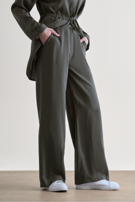 Mizalle Gri Rahat Kesim Geniş Paçalı Modal Pantolon - Mizalle (1)