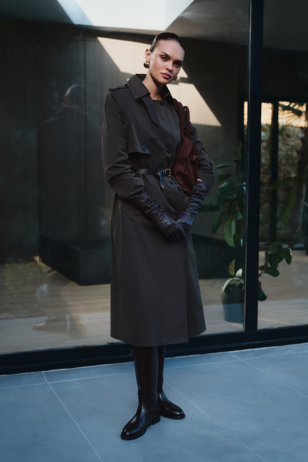 Mizalle Haki Apoletli Klasik Maxi Mac Trençkot - Mizalle (1)