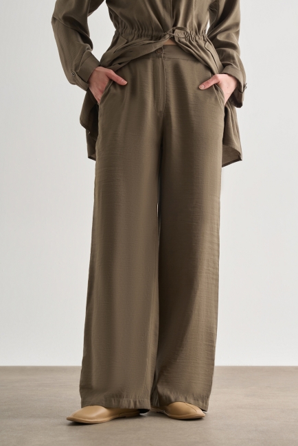 Mizalle Haki Rahat Kesim Geniş Paçalı Modal Pantolon - Mizalle (1)