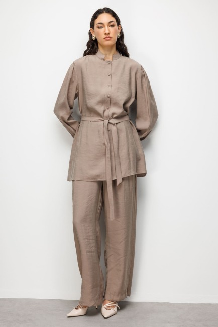 Mizalle Hakim Yaka Modal Dokulu Bej Rengi Tunik - Mizalle (1)