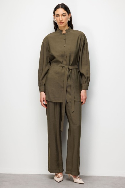 Mizalle Hakim Yaka Modal Dokulu Haki Tunik - Mizalle (1)