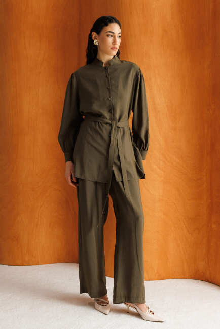 Mizalle Hakim Yaka Modal Dokulu Haki Tunik - Mizalle