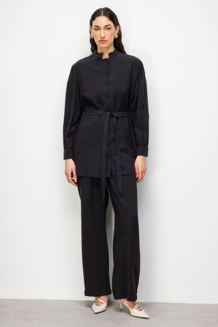 Mizalle Hakim Yaka Modal Dokulu Siyah Tunik - Mizalle (1)