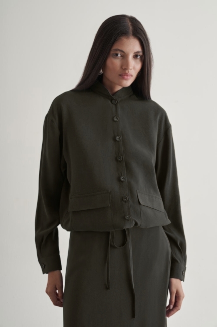 Mizalle İp Büzgülü Torba Cepli Modal Karışımlı Antrasit Ceket - Mizalle