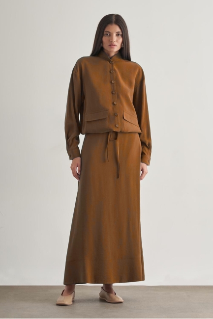 Mizalle İp Büzgülü Torba Cepli Modal Karışımlı Camel Ceket - Mizalle (1)