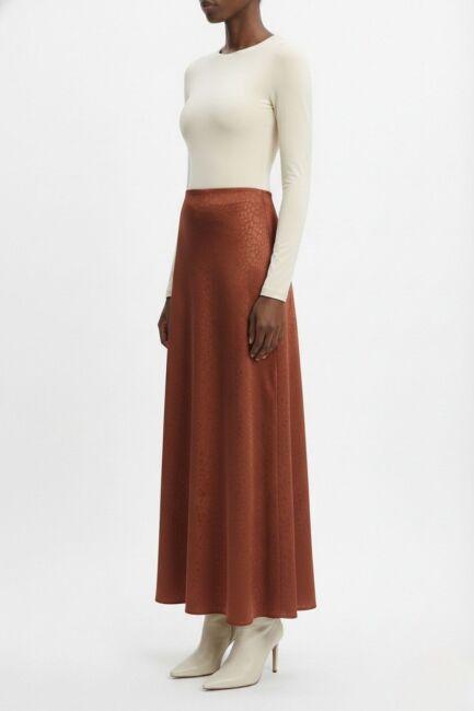Mizalle Jakarlı Kiremit Rengi Maksi Etek - Mizalle (1)