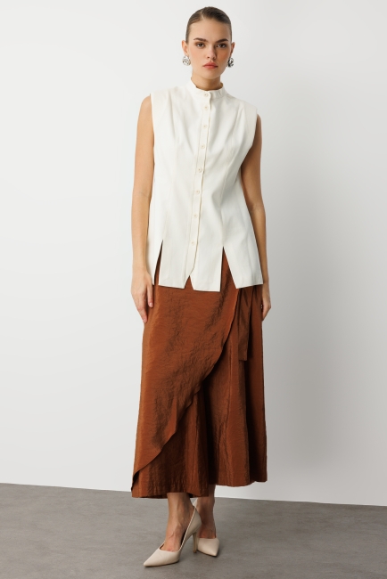 Mizalle Kahverengi Geniş Paçalı Pantolon Etek - Mizalle