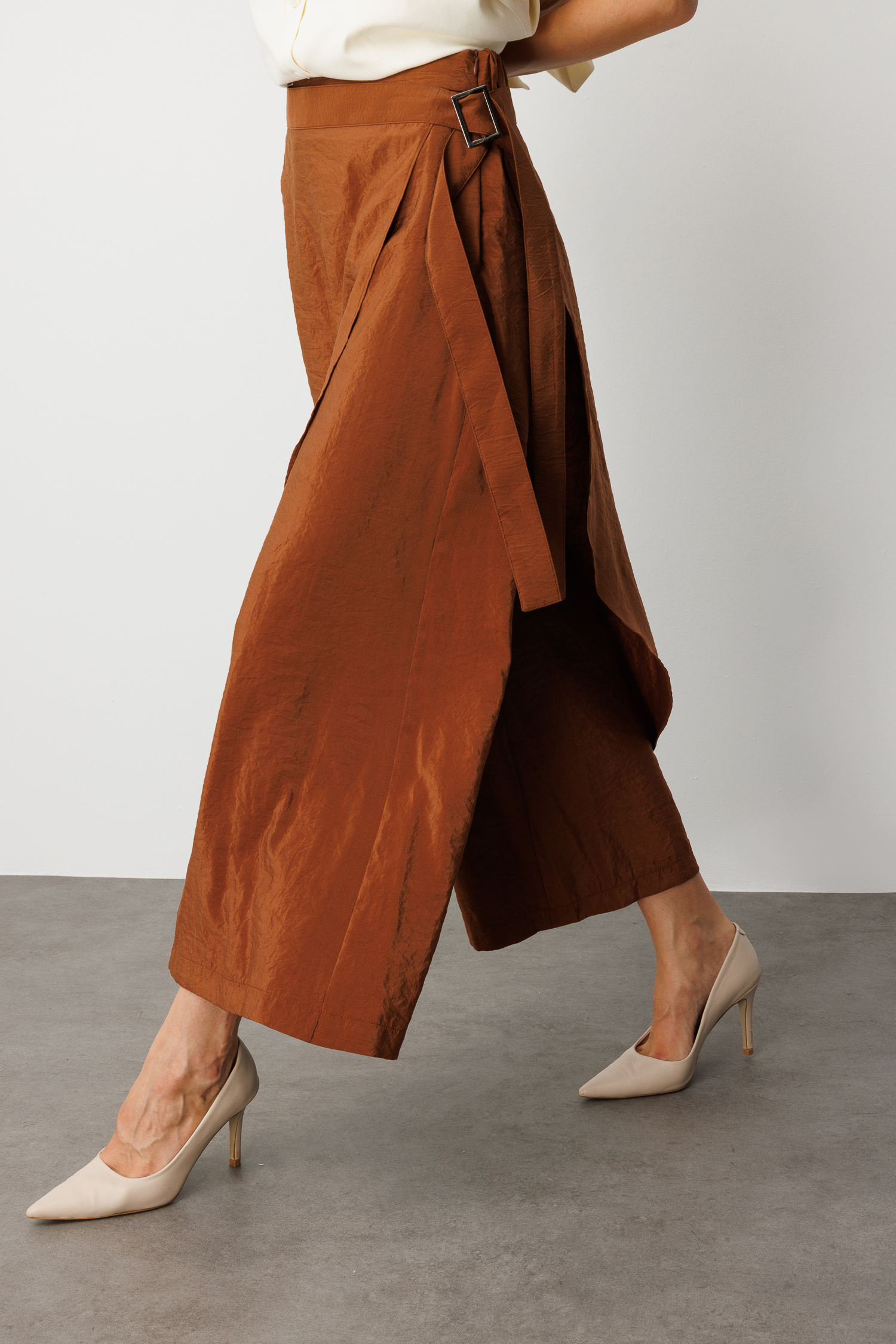 Mizalle Kahverengi Geniş Paçalı Pantolon Etek - Mizalle