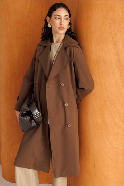 Mizalle Kahverengi Klasik Trençkot - Mizalle